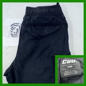 CSG Mens‎ Cargo Pants Joggers Black Casual Drawstring Medium M
